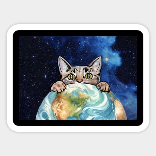 Cat holding the earth Sticker